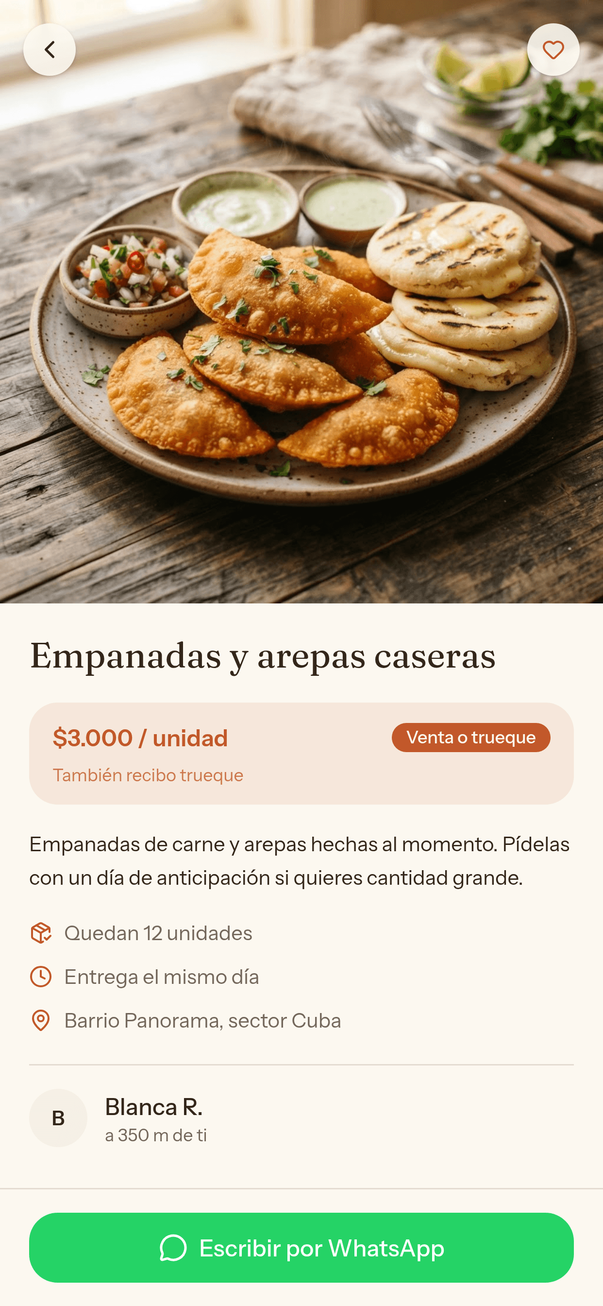 Detalle de un producto publicado para trueque en la app de Convites