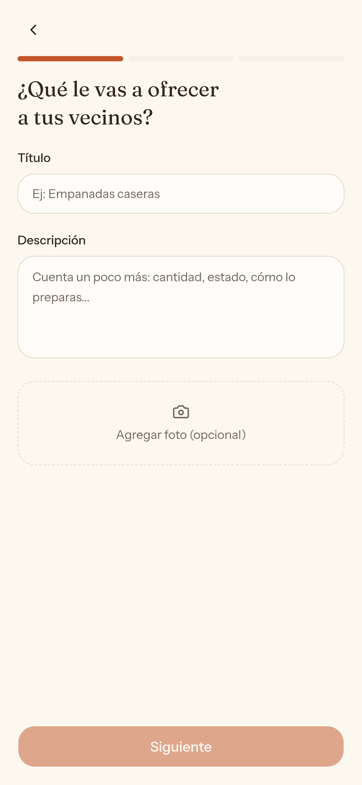Pantalla para publicar un producto o pedido de ayuda en la app de Convites